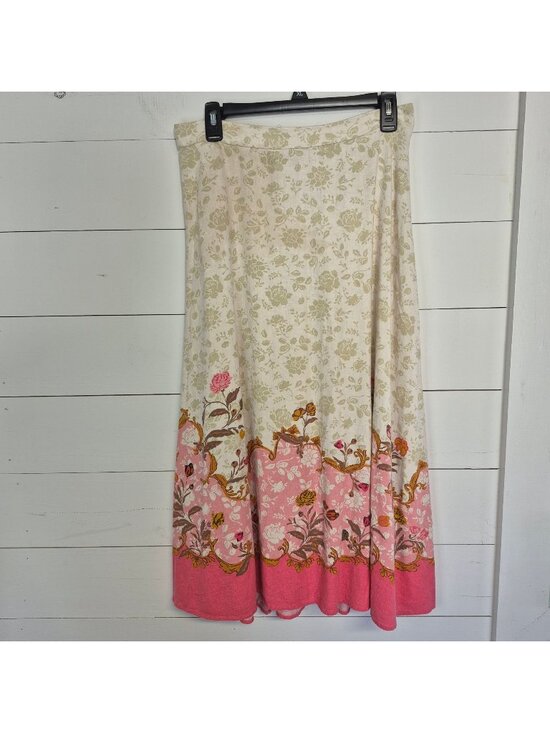 Rachel Zoe Dresses & Skirts - Rachel‎ Zoe Floral Maxi Skirt Beige & Pink With Elastic Waist Size L